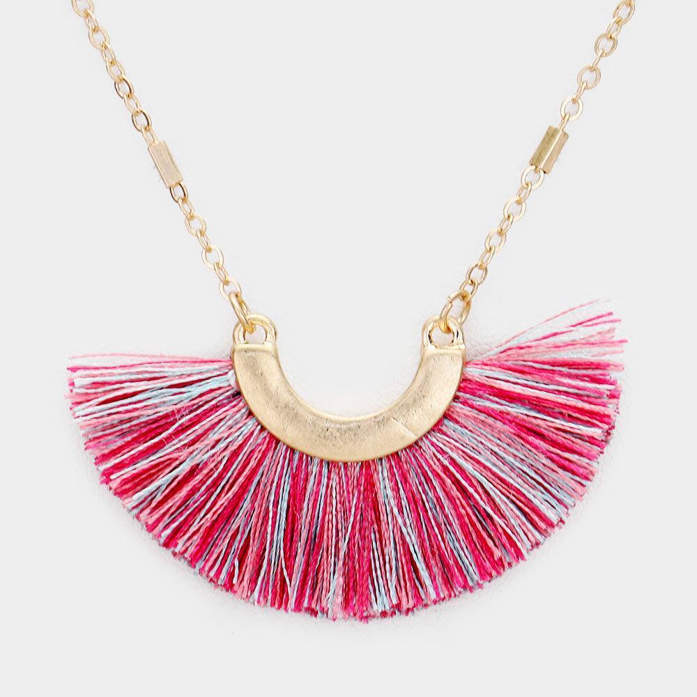 Gold Fan Tassel Pendant Metal Necklace - Jewelry Store by Erik Rayo