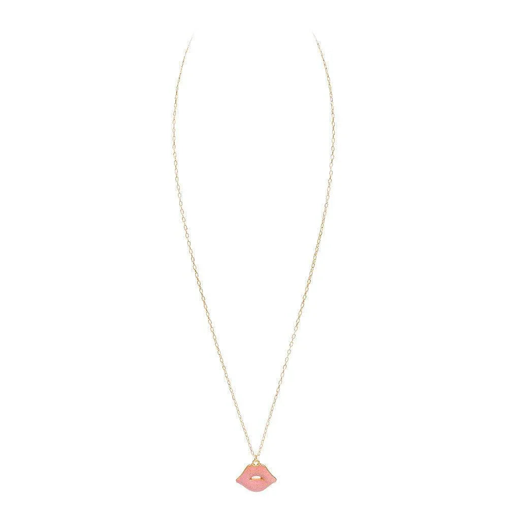 Pink Glittered Lips Pendant Necklace - Jewelry Store by Erik Rayo