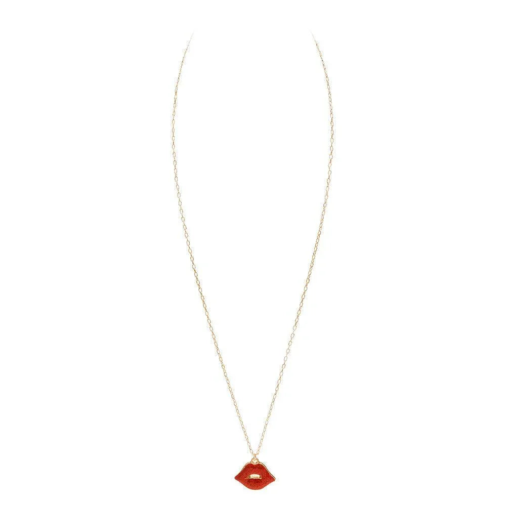 Red Glittered Lips Pendant Necklace - Jewelry Store by Erik Rayo