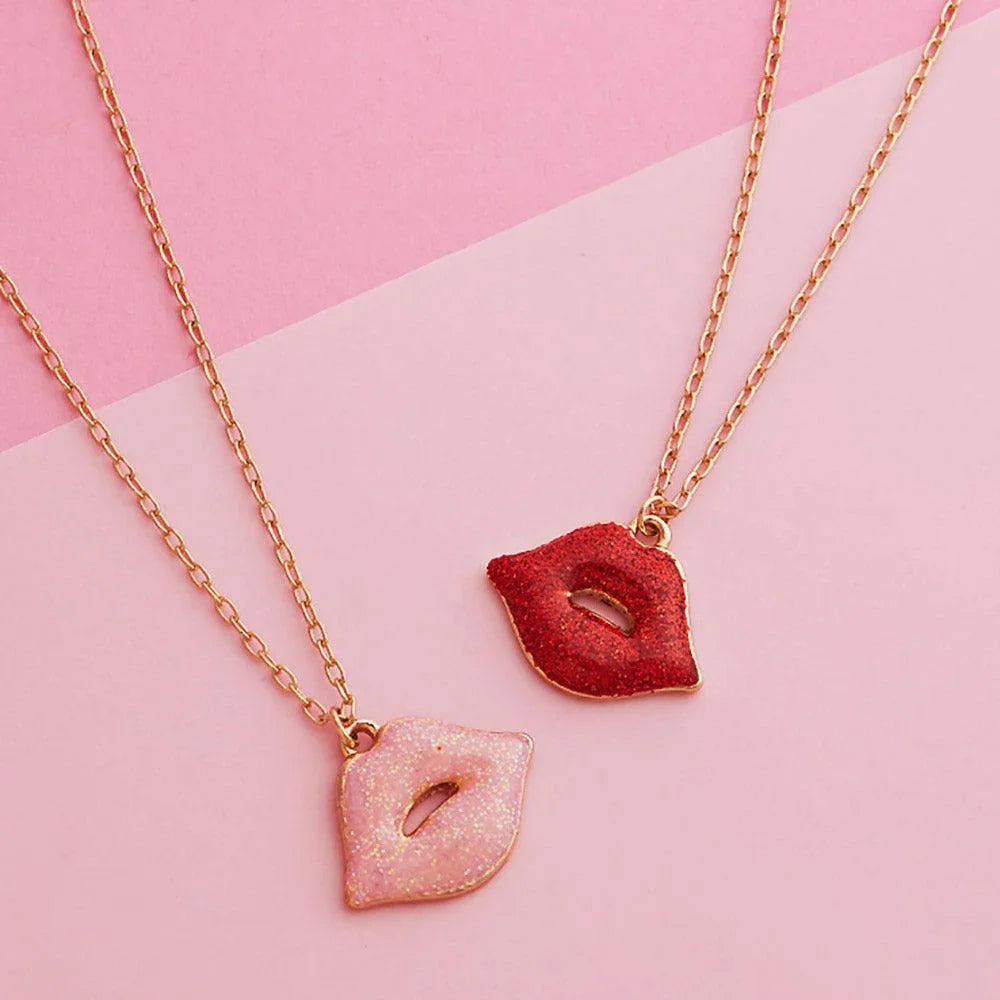 Red Glittered Lips Pendant Necklace - Jewelry Store by Erik Rayo