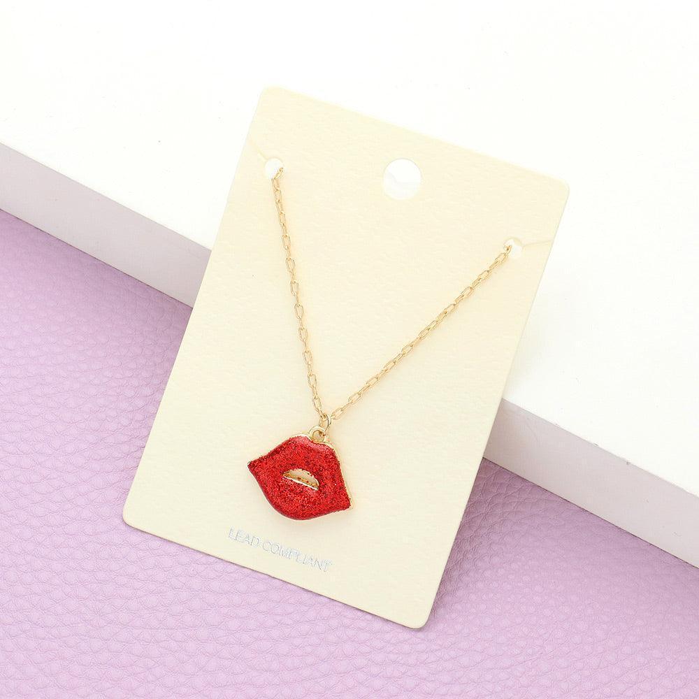 Red Glittered Lips Pendant Necklace - Jewelry Store by Erik Rayo