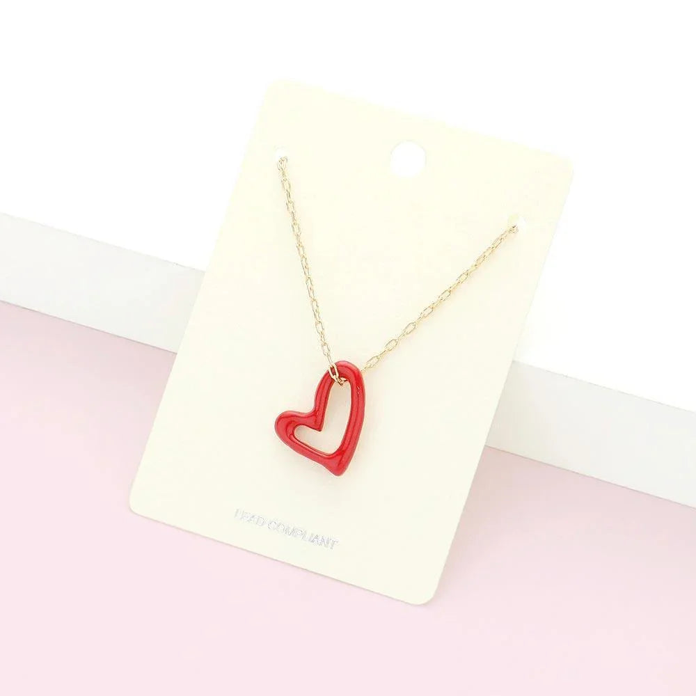 Red Enamel Open Heart Pendant Necklace - Jewelry Store by Erik Rayo
