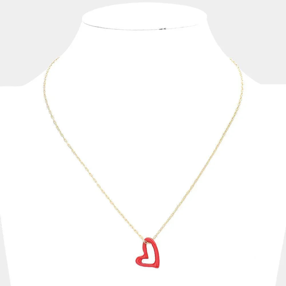 Red Enamel Open Heart Pendant Necklace - Jewelry Store by Erik Rayo