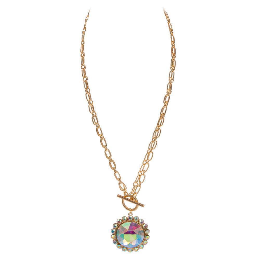 Gold Round Stone Pendant Toggle Necklace - Jewelry Store by Erik Rayo