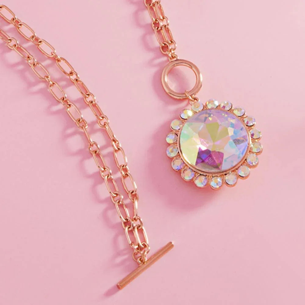 Gold Round Stone Pendant Toggle Necklace - Jewelry Store by Erik Rayo