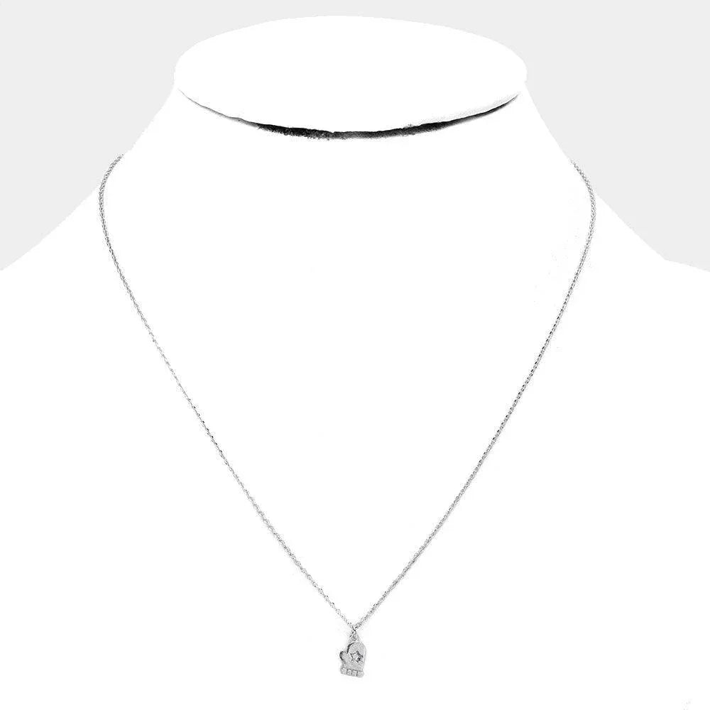 Silver Rhinestone Center Brass Metal Glove Pendant Necklace - Jewelry Store by Erik Rayo