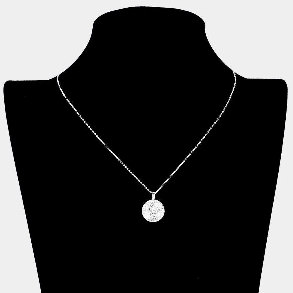 Snake Accented Textured Brass Metal Round Pendant Necklace - Jewelry Store by Erik Rayo