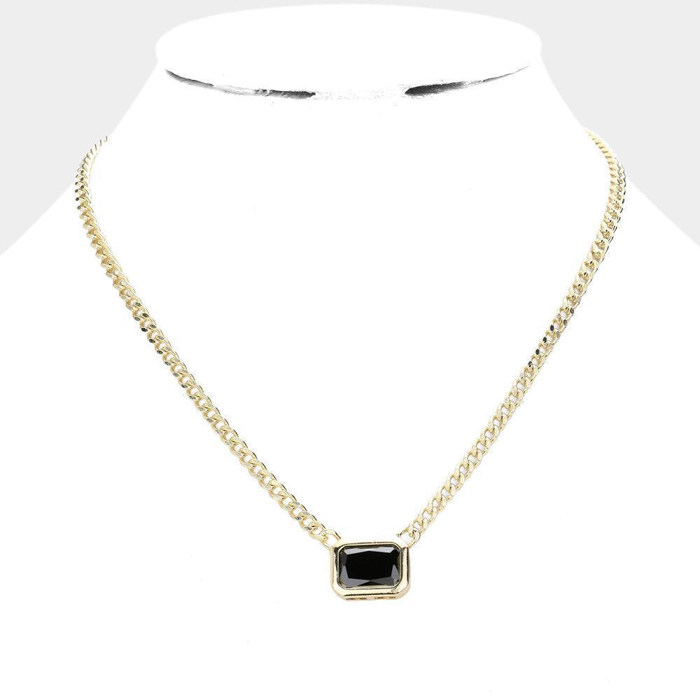 Gold Square CZ Stone Pendant Necklace - Jewelry Store by Erik Rayo