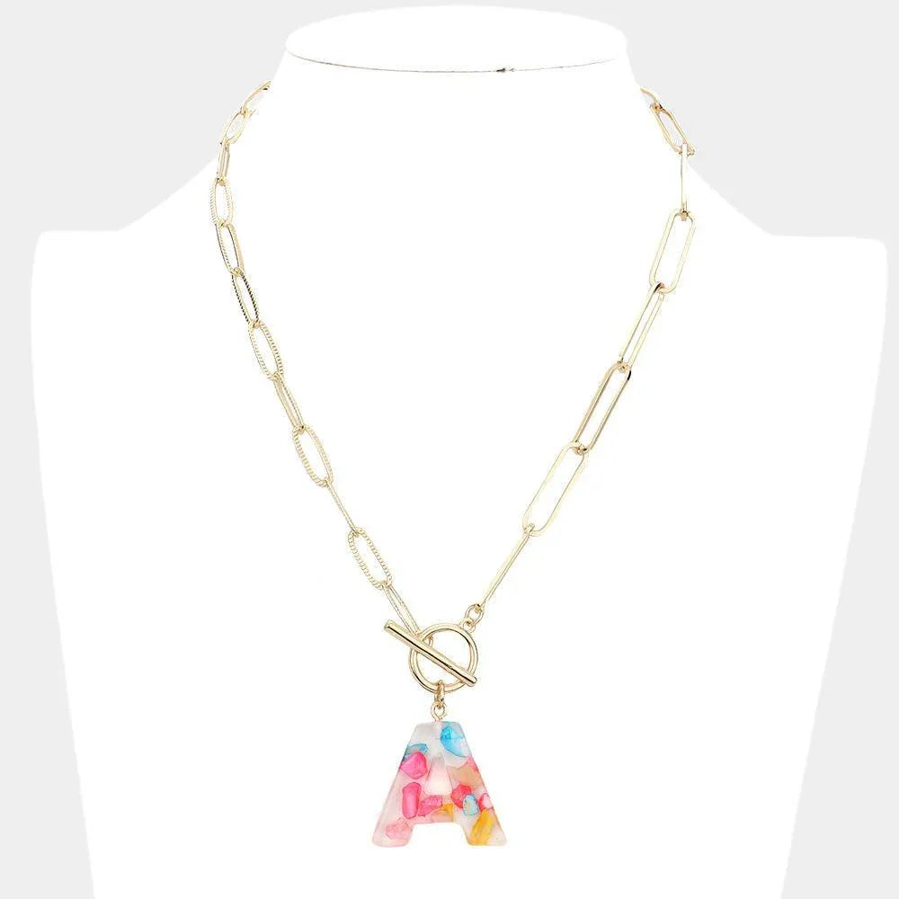 Letter A Colorful Monogram Pendant Toggle Necklace - Jewelry Store by Erik Rayo