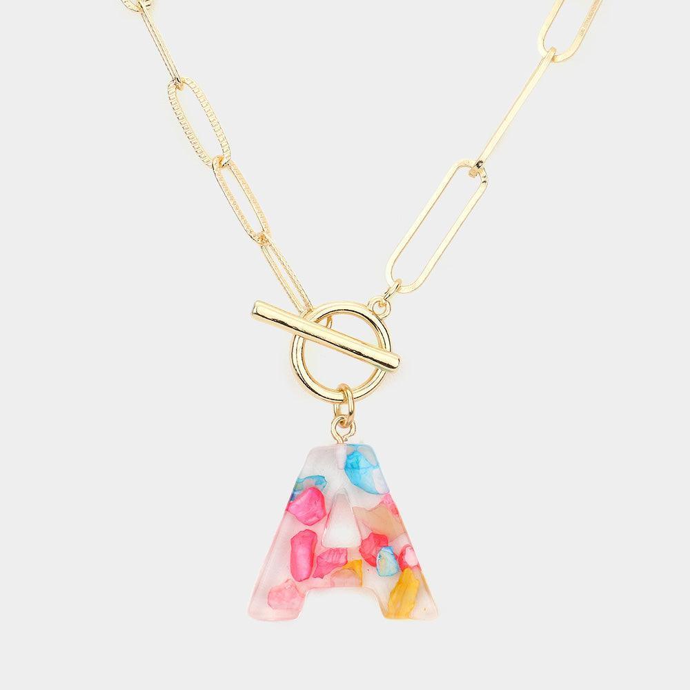 Letter A Colorful Monogram Pendant Toggle Necklace - Jewelry Store by Erik Rayo