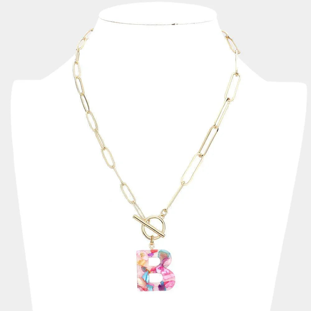 Letter B Colorful Monogram Pendant Toggle Necklace - Jewelry Store by Erik Rayo