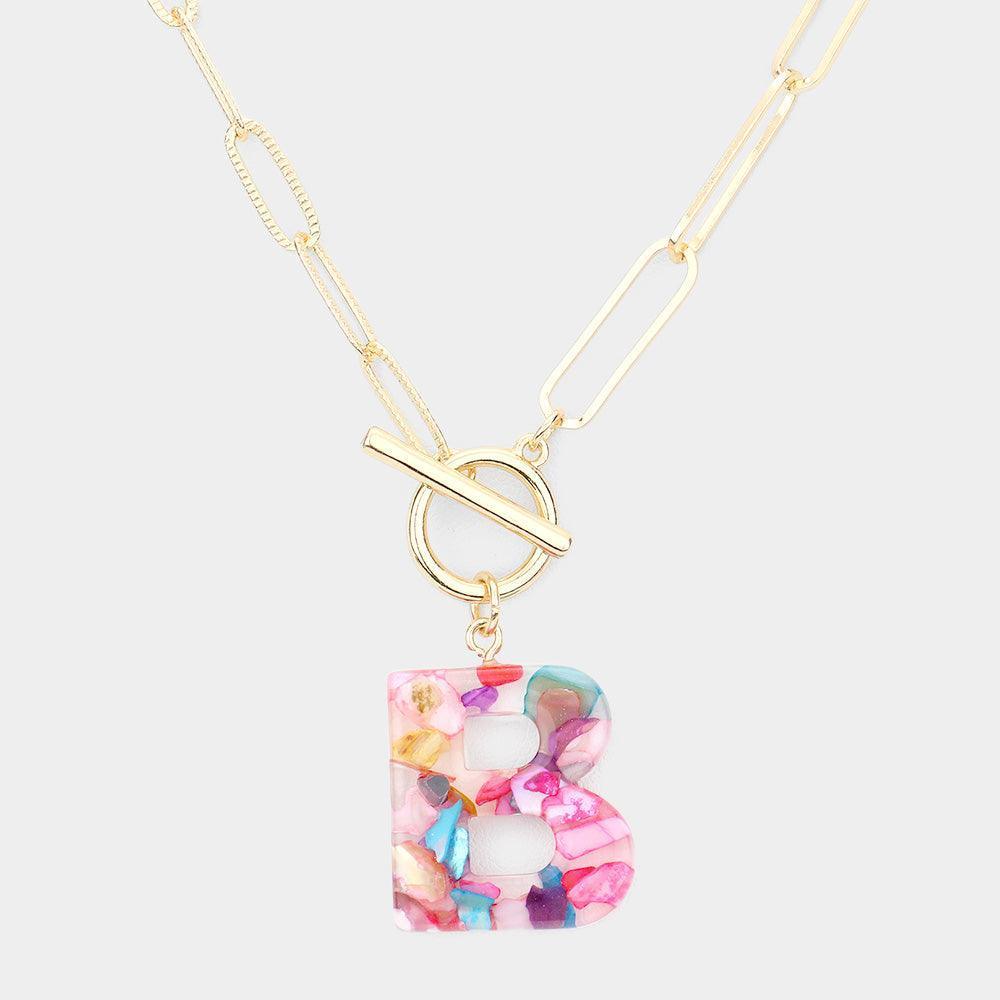 Letter B Colorful Monogram Pendant Toggle Necklace - Jewelry Store by Erik Rayo