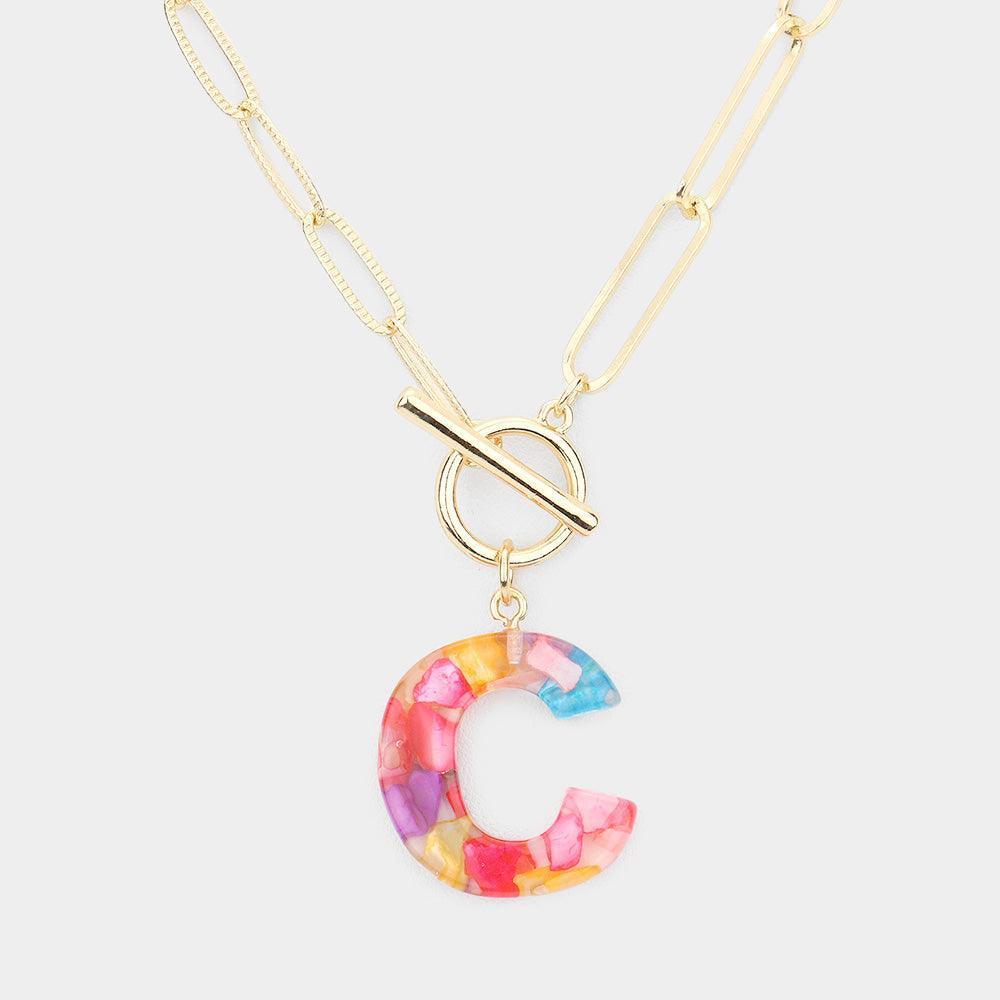 '-C- Colorful Monogram Pendant Toggle Necklace - Jewelry Store by Erik Rayo
