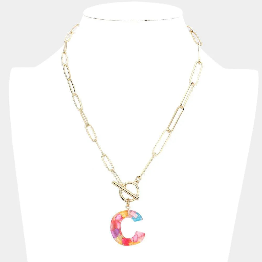 '-C- Colorful Monogram Pendant Toggle Necklace - Jewelry Store by Erik Rayo