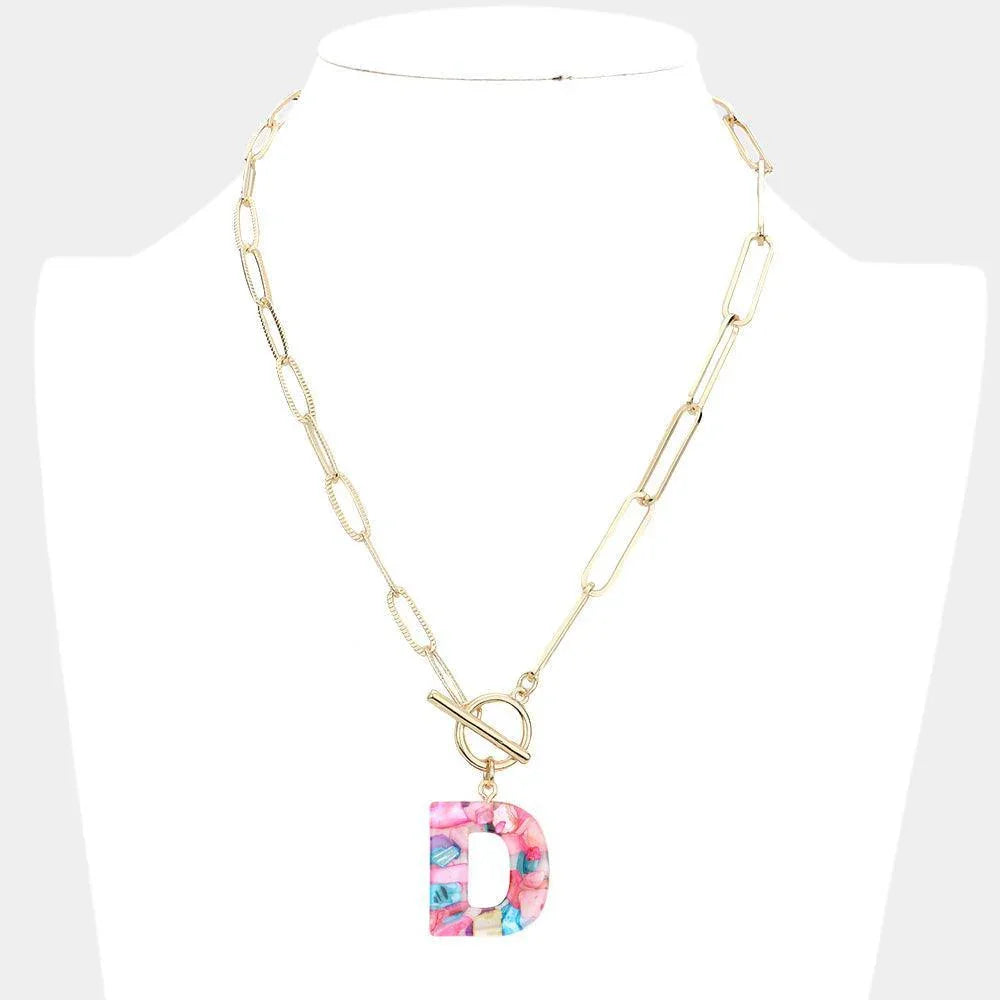 Letter D Colorful Monogram Pendant Toggle Necklace - Jewelry Store by Erik Rayo