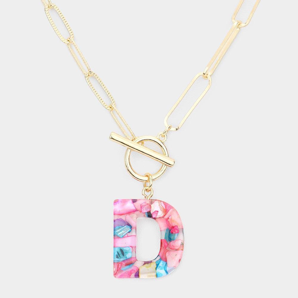 Letter D Colorful Monogram Pendant Toggle Necklace - Jewelry Store by Erik Rayo