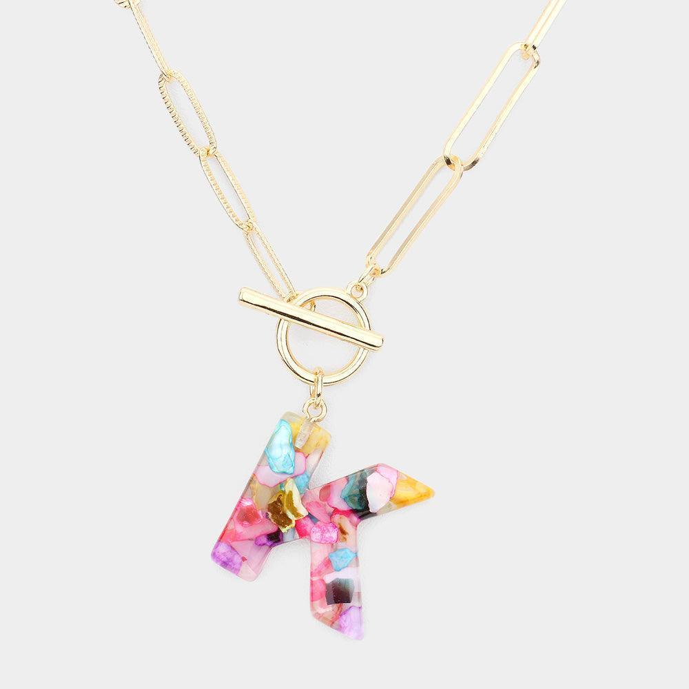 Letter K Colorful Monogram Pendant Toggle Necklace - Jewelry Store by Erik Rayo
