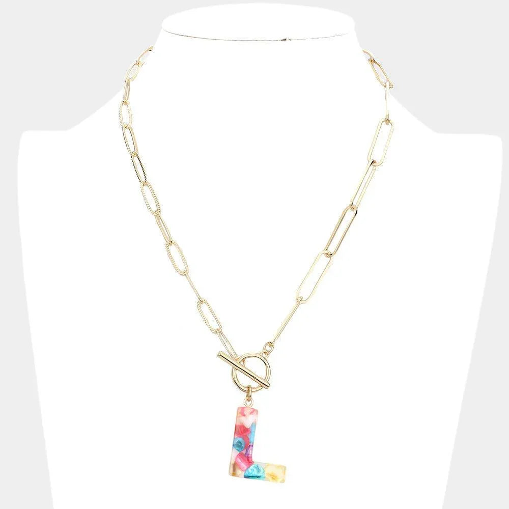 Letter L Colorful Monogram Pendant Toggle Necklace - Jewelry Store by Erik Rayo