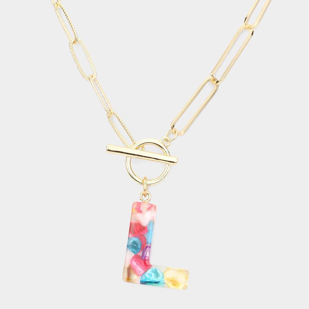 Letter L Colorful Monogram Pendant Toggle Necklace - Jewelry Store by Erik Rayo