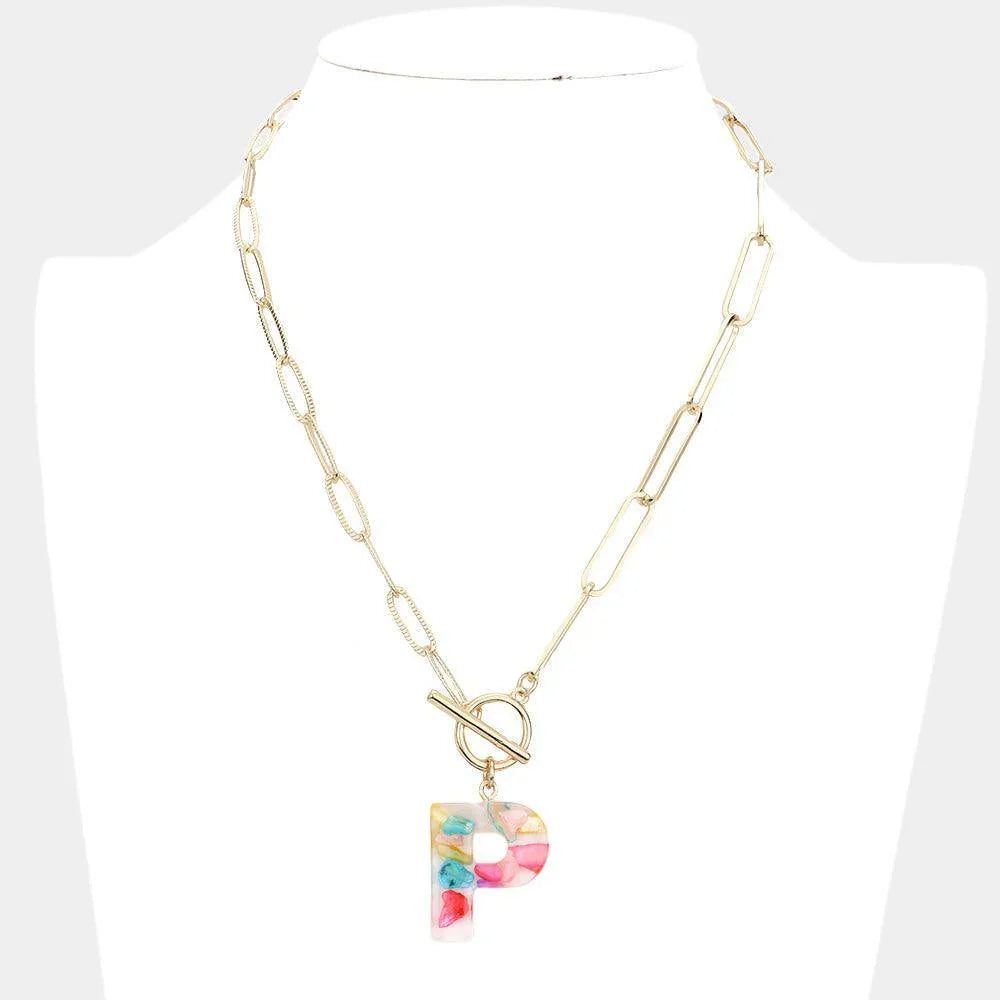 Letter P Colorful Monogram Pendant Toggle Necklace - Jewelry Store by Erik Rayo