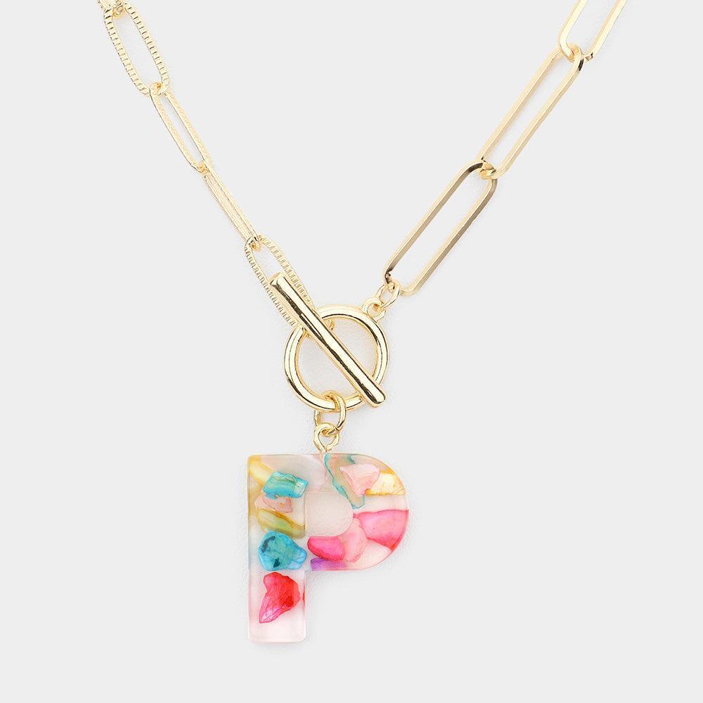 Letter P Colorful Monogram Pendant Toggle Necklace - Jewelry Store by Erik Rayo