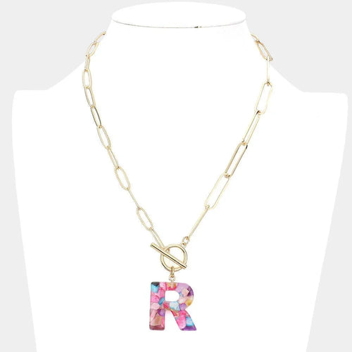 '-R- Colorful Monogram Pendant Toggle Necklace - Jewelry Store by Erik Rayo