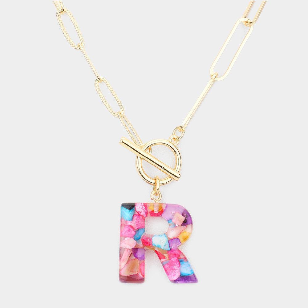 '-R- Colorful Monogram Pendant Toggle Necklace - Jewelry Store by Erik Rayo