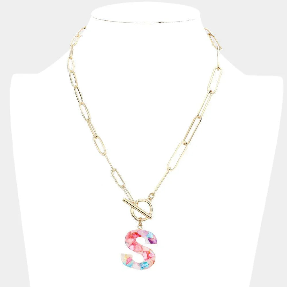 Letter S Colorful Monogram Pendant Toggle Necklace - Jewelry Store by Erik Rayo