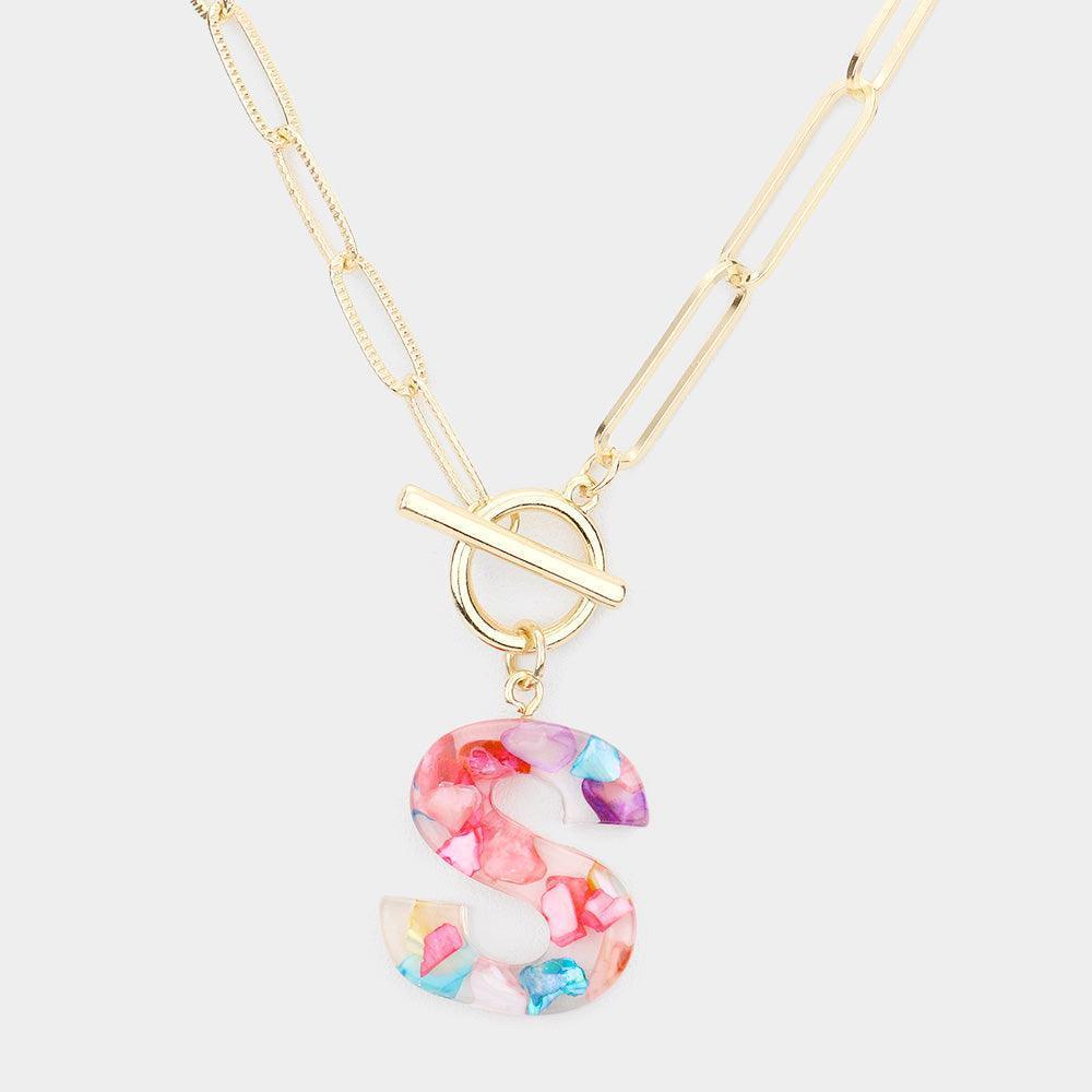 Letter S Colorful Monogram Pendant Toggle Necklace - Jewelry Store by Erik Rayo