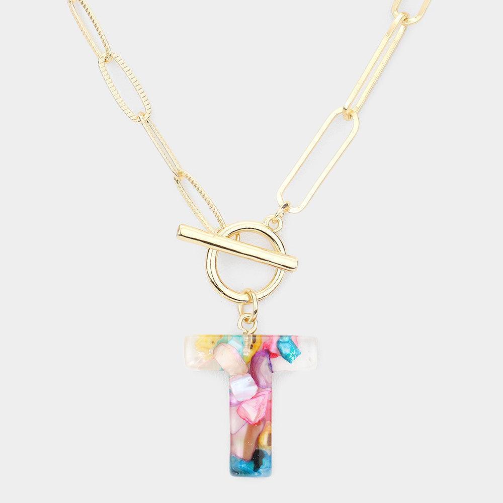 Letter T Colorful Monogram Pendant Toggle Necklace - Jewelry Store by Erik Rayo