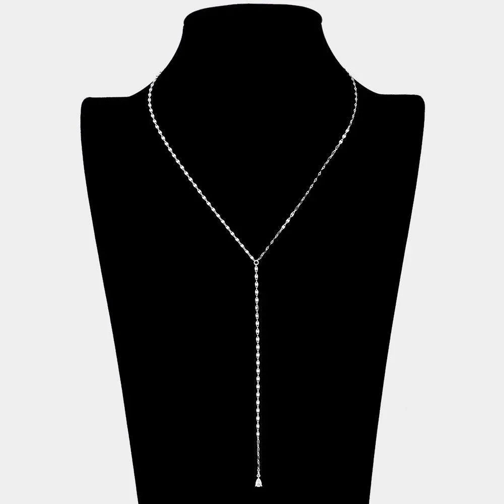 Brass Metal Teardrop Stone Pendant Y Necklace - Jewelry Store by Erik Rayo