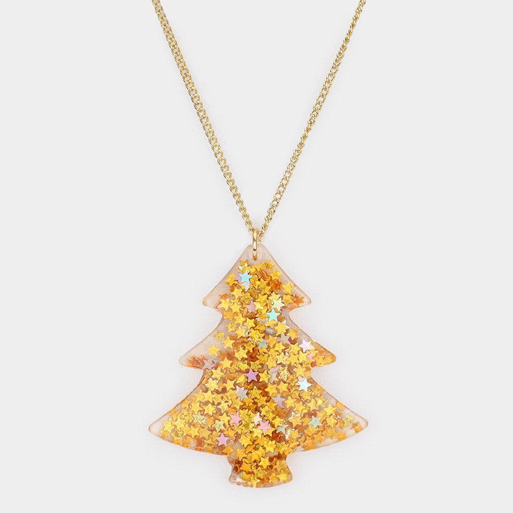 Gold Glittered Christmas Tree Pendant Necklace - Jewelry Store by Erik Rayo