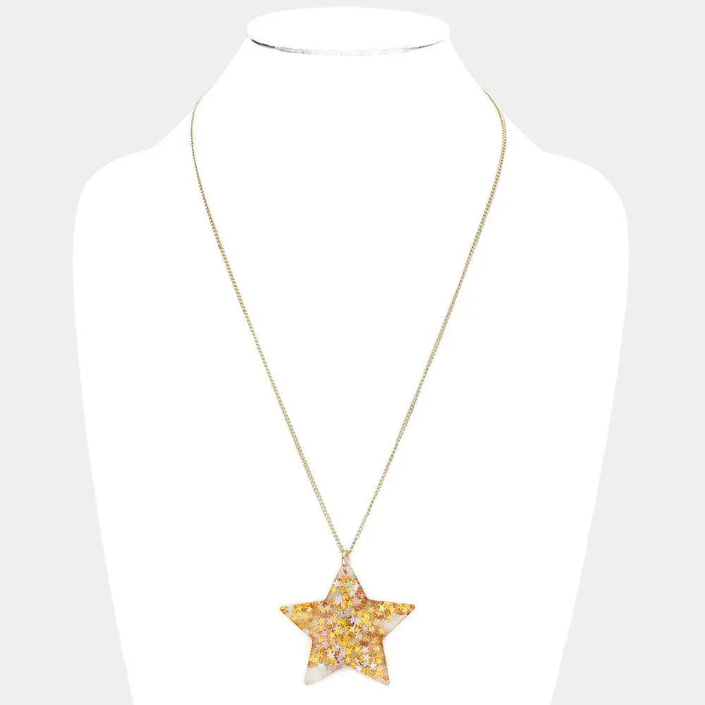 Gold Glittered Star Pendant Necklace - Jewelry Store by Erik Rayo