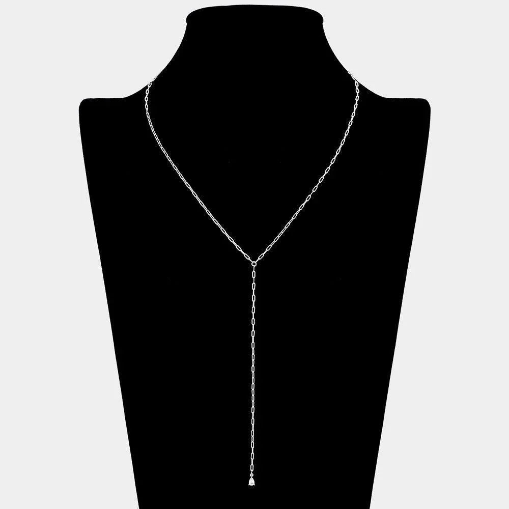 Brass Metal Teardrop Stone Pendant Y Necklace - Jewelry Store by Erik Rayo