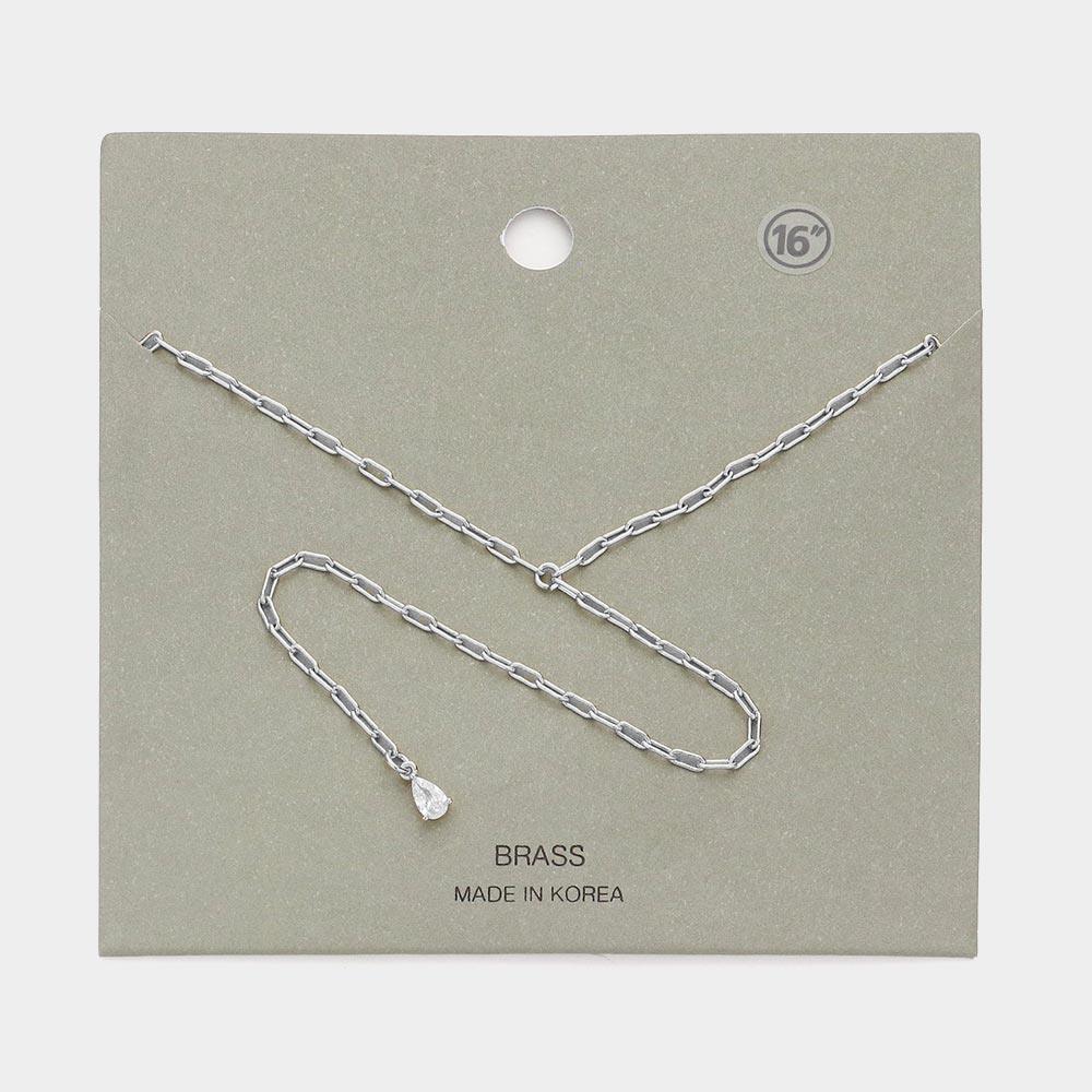 Brass Metal Teardrop Stone Pendant Y Necklace - Jewelry Store by Erik Rayo
