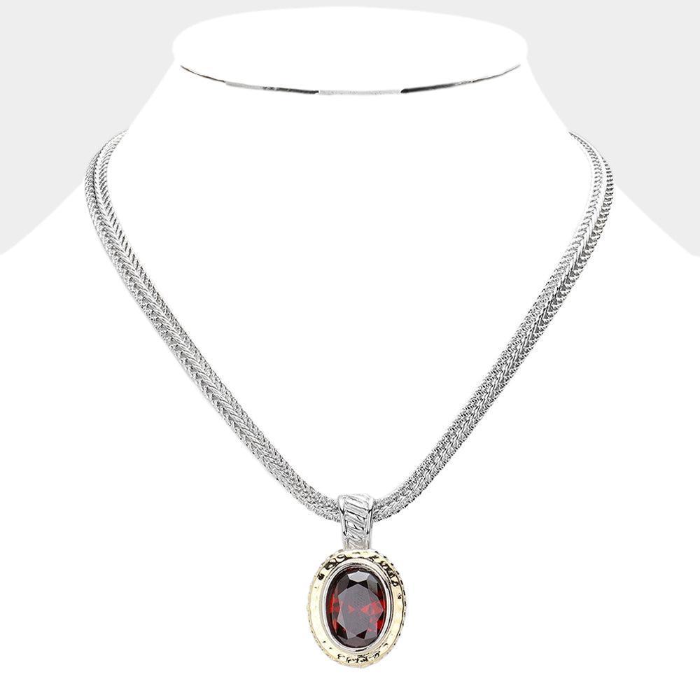 Burgundy Oval CZ Stone Pendant Necklace - Jewelry Store by Erik Rayo