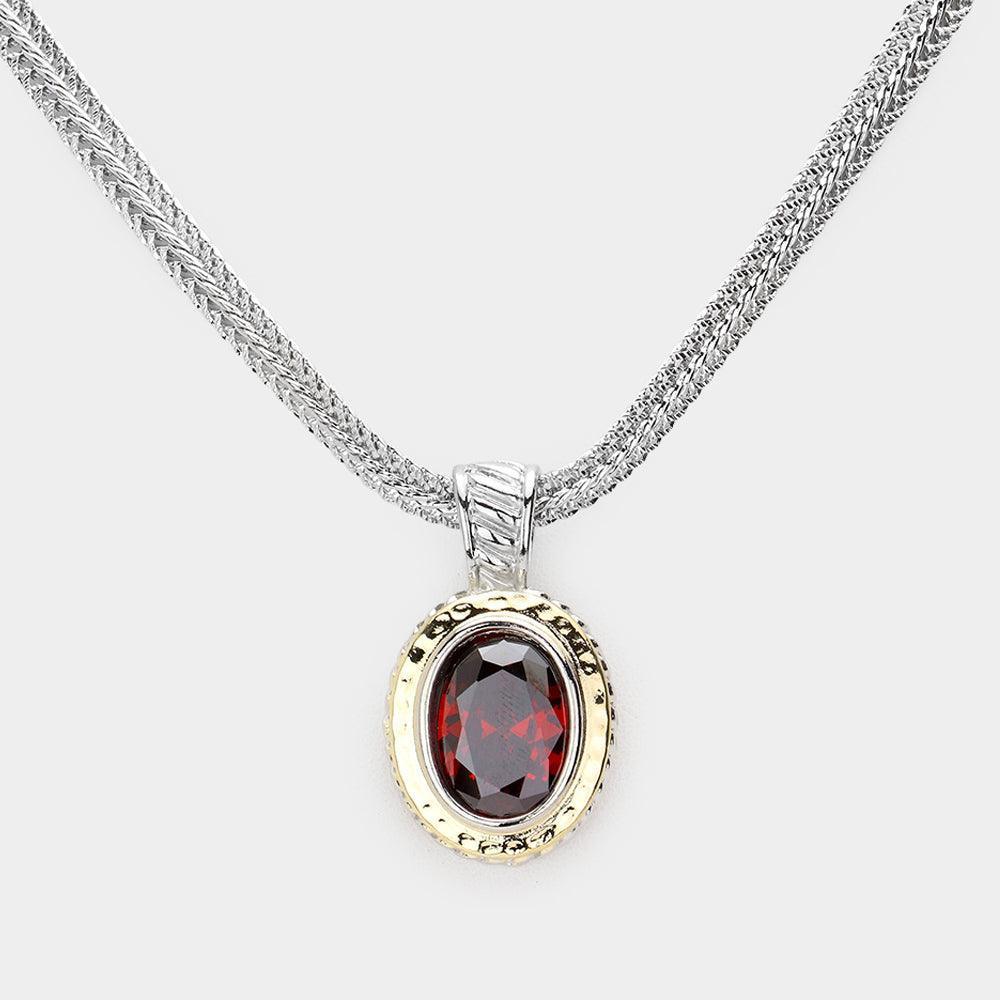 Burgundy Oval CZ Stone Pendant Necklace - Jewelry Store by Erik Rayo