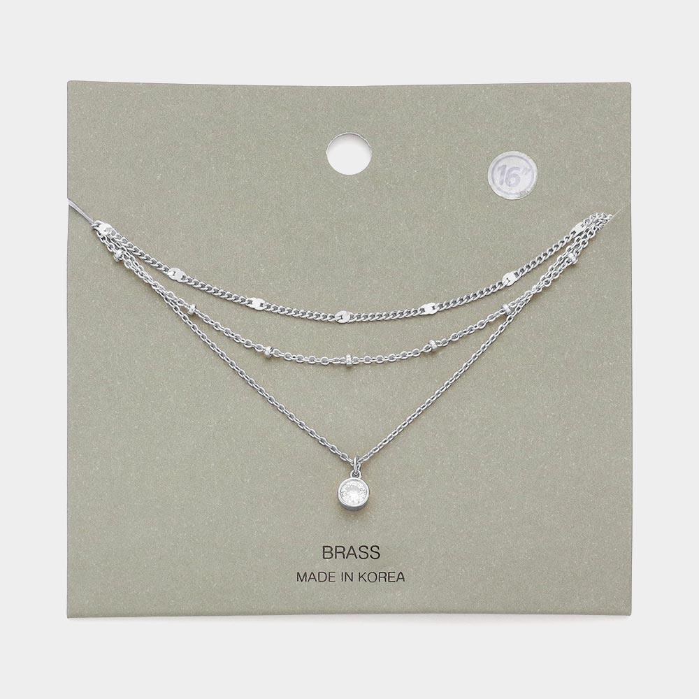 Brass Metal Round Stone Pendant Triple Layered Necklace - Jewelry Store by Erik Rayo