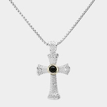 Load image into Gallery viewer, Black Stone Paved Cross Pendant Necklace
