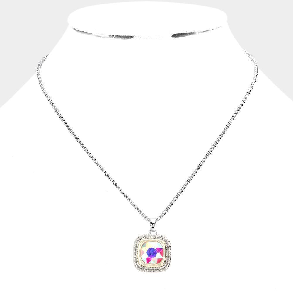 Round Stone Square Pendant Necklace - Jewelry Store by Erik Rayo