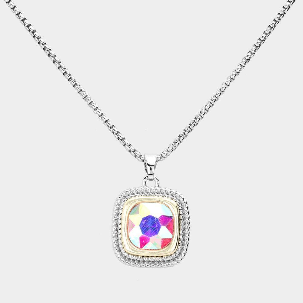 Round Stone Square Pendant Necklace - Jewelry Store by Erik Rayo