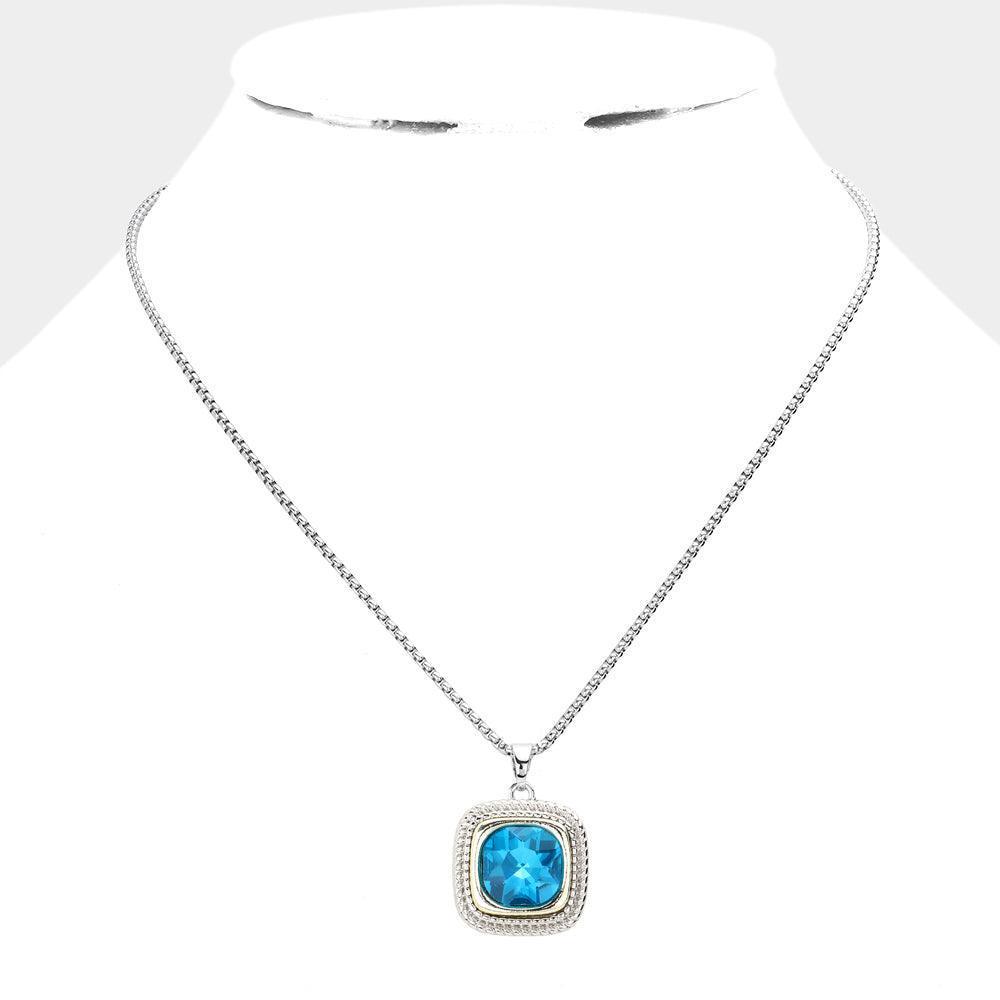Round Stone Square Pendant Necklace - Jewelry Store by Erik Rayo