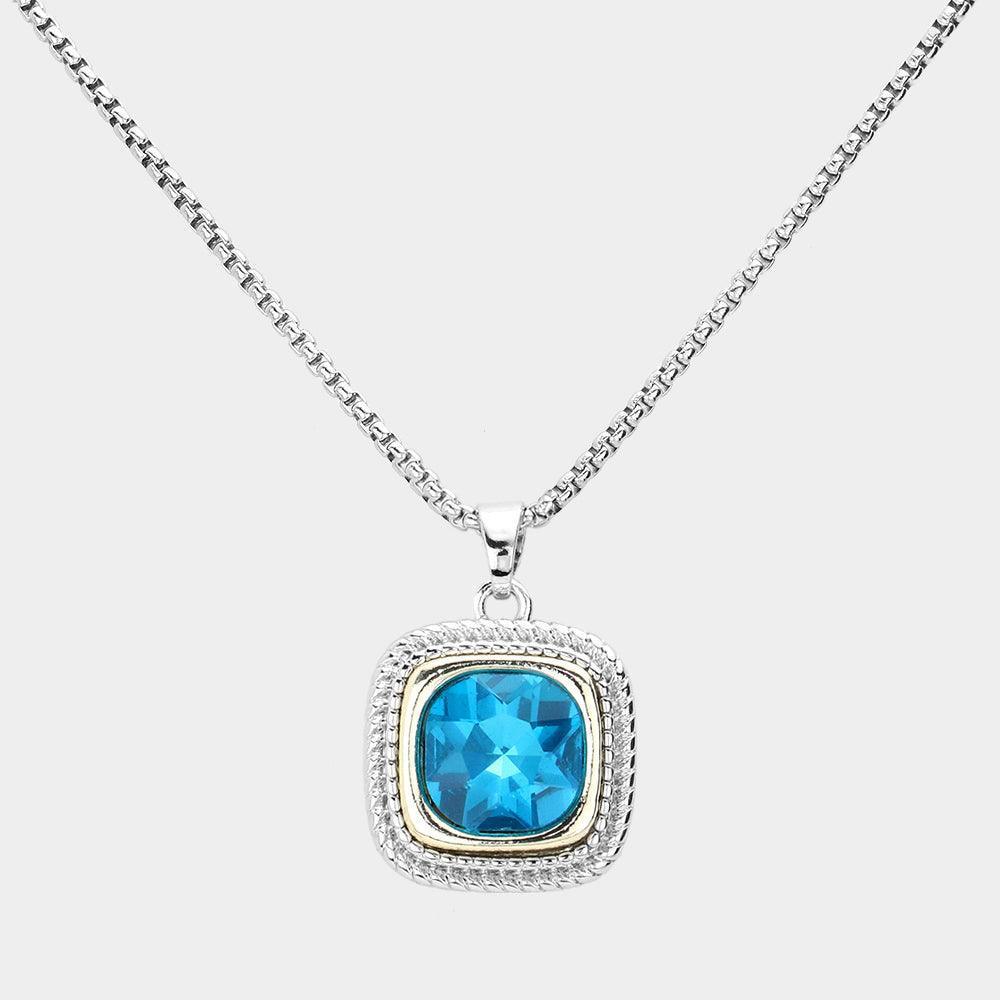 Round Stone Square Pendant Necklace - Jewelry Store by Erik Rayo