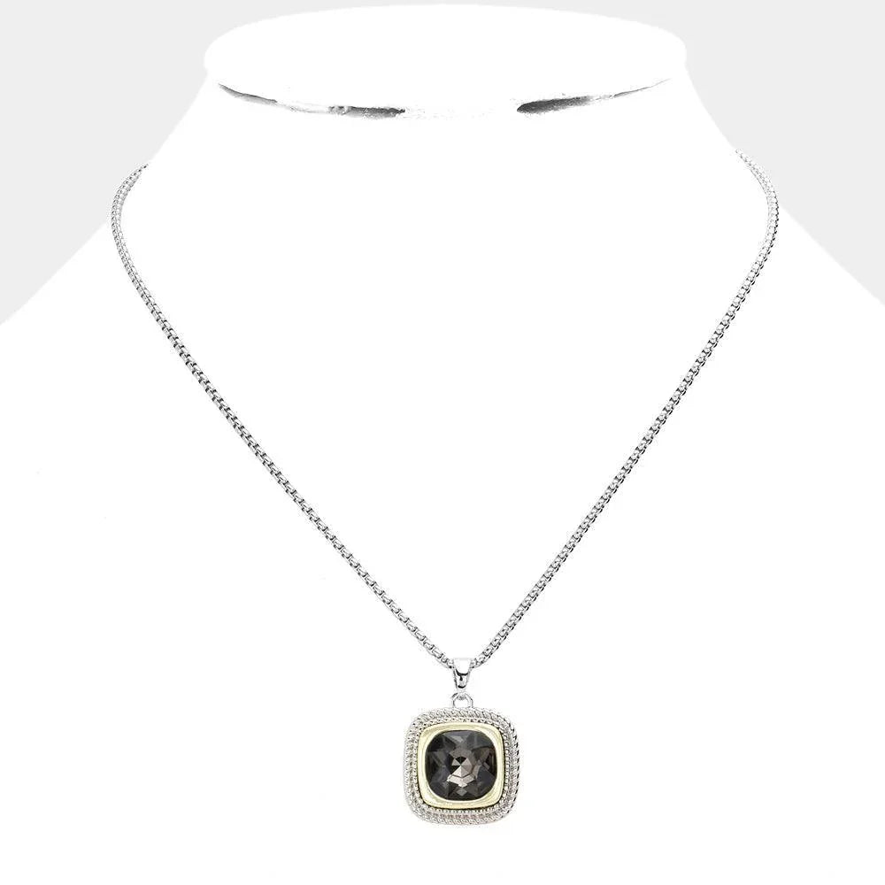 Black Round Stone Square Pendant Necklace - Jewelry Store by Erik Rayo