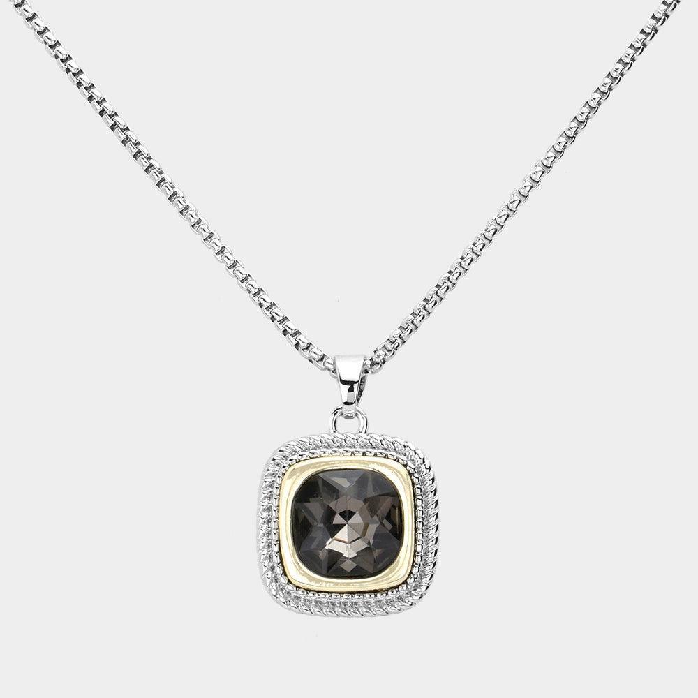 Black Round Stone Square Pendant Necklace - Jewelry Store by Erik Rayo
