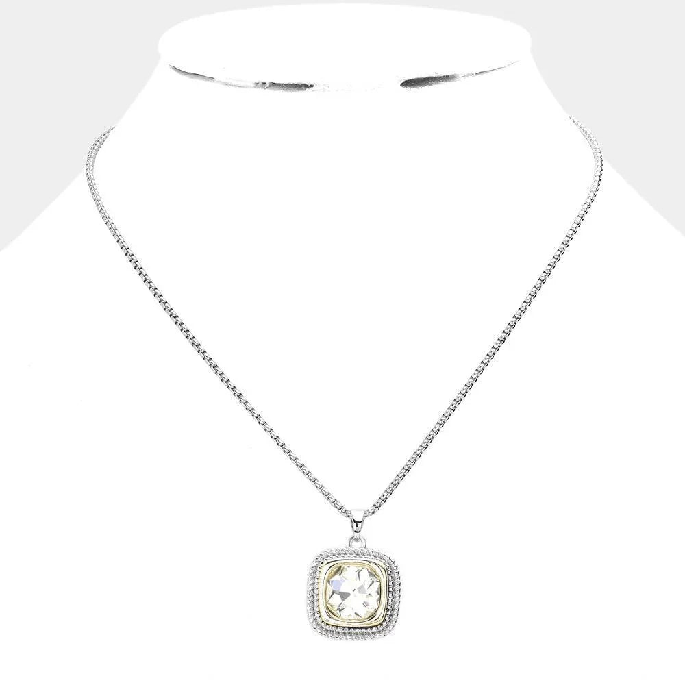 Clear Round Stone Square Pendant Necklace - Jewelry Store by Erik Rayo