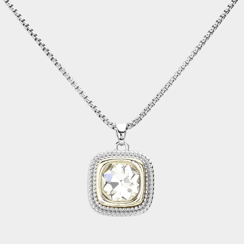 Clear Round Stone Square Pendant Necklace - Jewelry Store by Erik Rayo