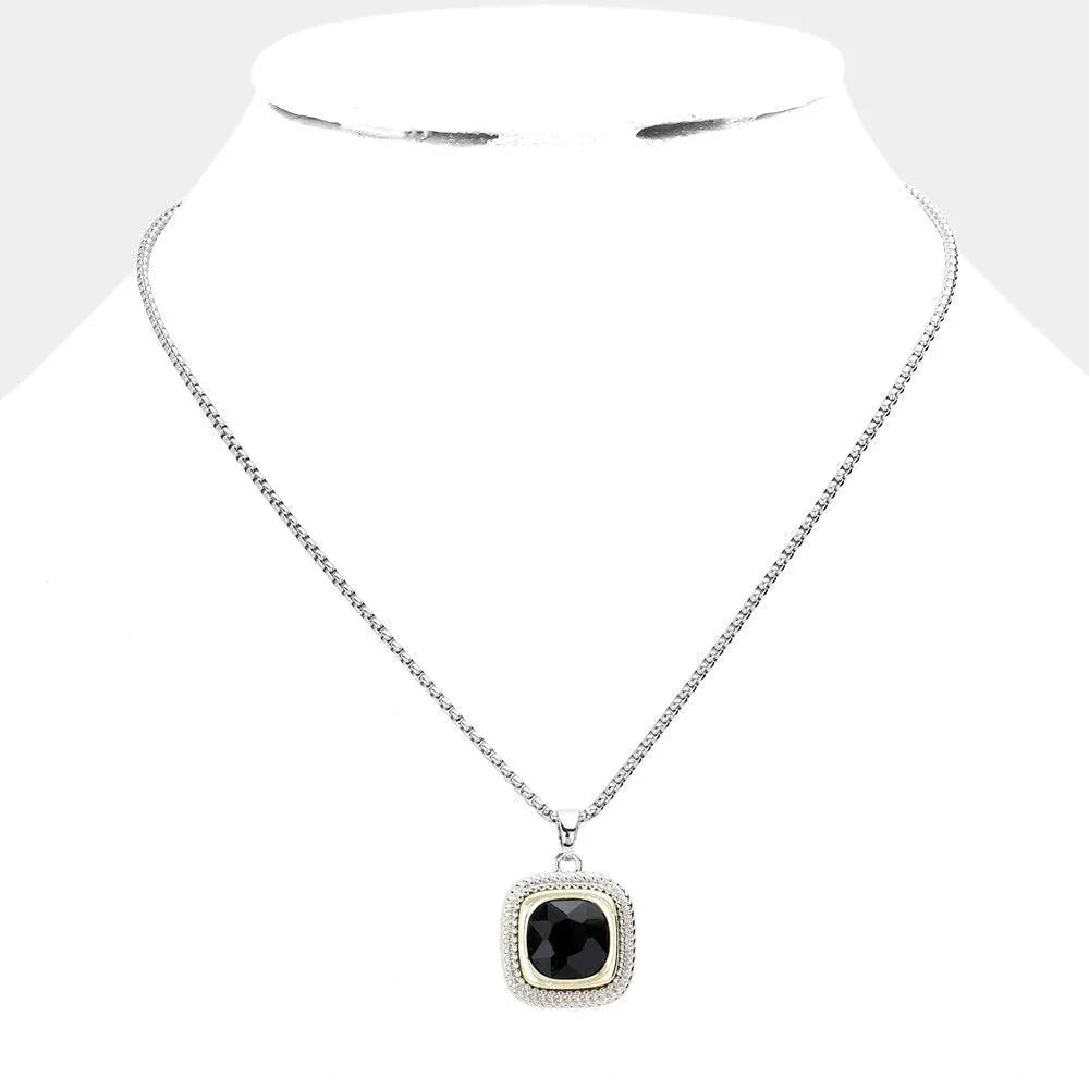 Black Round Stone Square Pendant Necklace - Jewelry Store by Erik Rayo