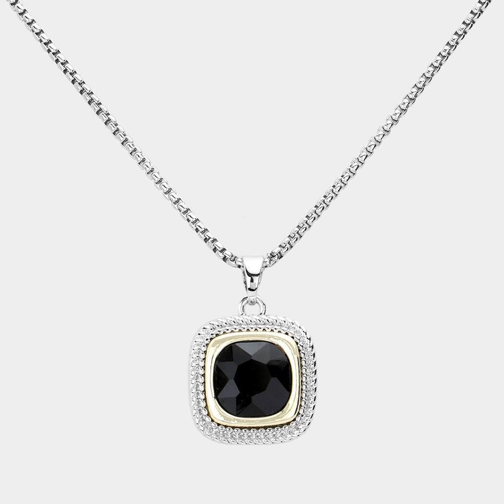 Black Round Stone Square Pendant Necklace - Jewelry Store by Erik Rayo