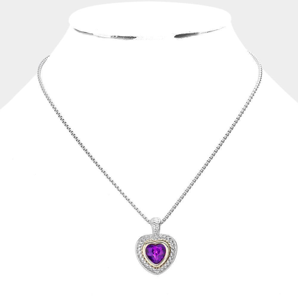 Amethyst Heart Stone Pendant Necklace - Jewelry Store by Erik Rayo